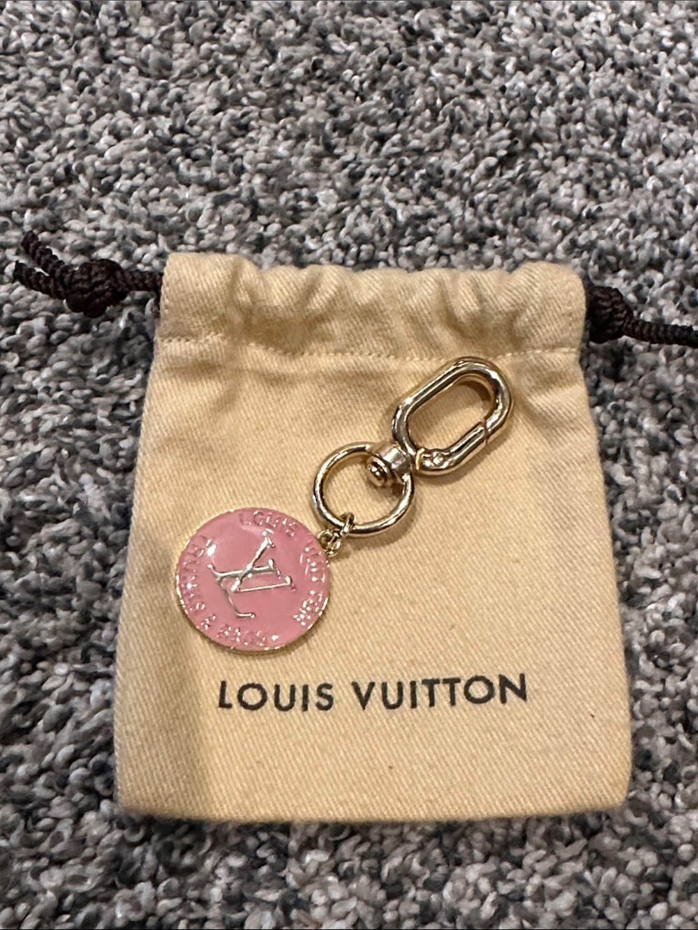 Louis Vuitton Dust Bag with Pink Enamel Monogram Round Bag Charm